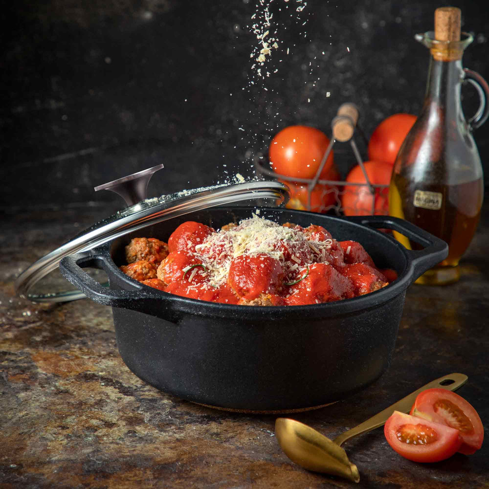 Olla dutch oven 3.8 L con tapa de vidrio – hierro fundido curado