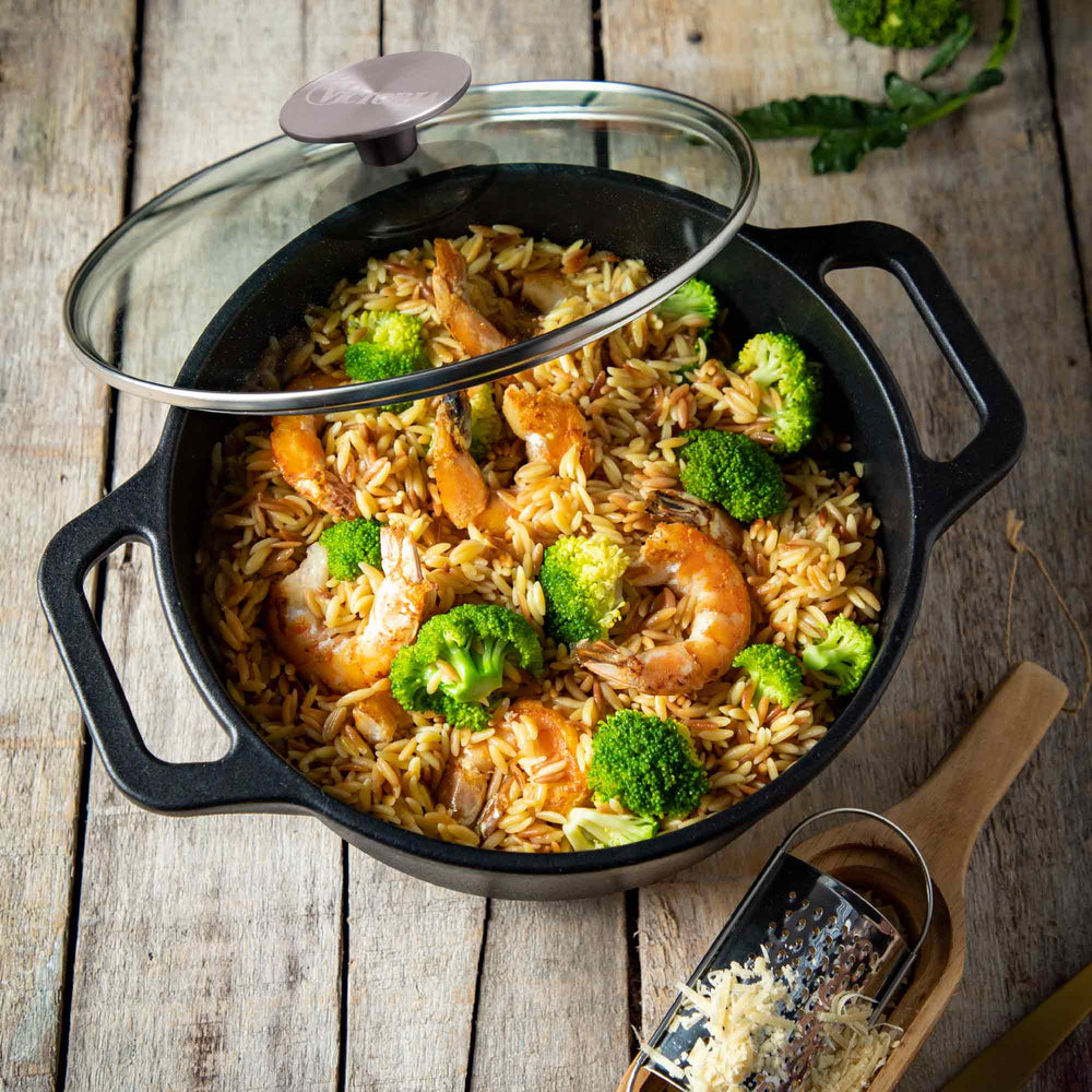 Olla dutch oven 3.8 L con tapa de vidrio – hierro fundido curado