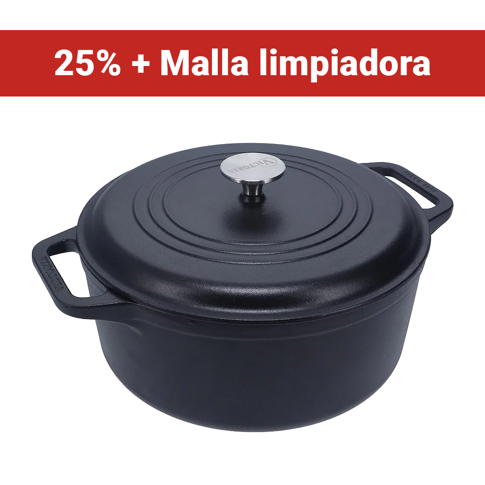 Olla dutch oven 5.7 L – hierro fundido esmaltado + malla limpiadora