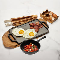 Kit plancha 33 × 21 cm + sartén 20 cm – hierro fundido curado