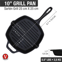 Sartén grill 25 × 25 cm – hierro fundido esmaltado
