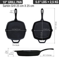 Sartén grill 25 × 25 cm – hierro fundido esmaltado
