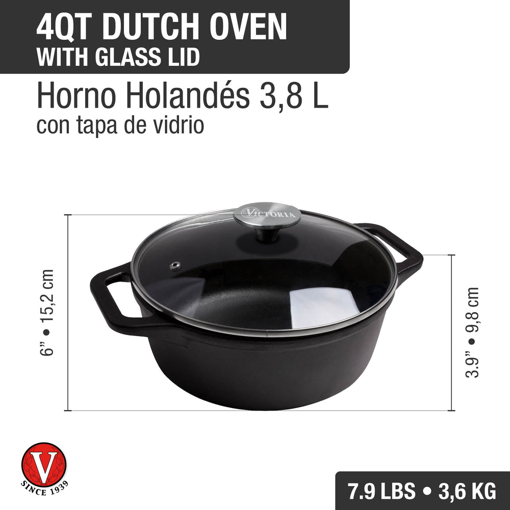 Olla dutch oven 3.8 L con tapa de vidrio – hierro fundido curado