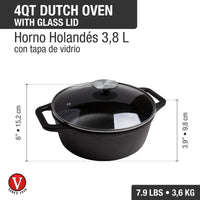 Olla dutch oven 3.8 L con tapa de vidrio – hierro fundido curado